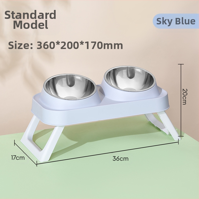 Plastikinis katės dvigubas dubuo — naminių gyvūnų šėrimo įrankiai, prekinis ženklas Wangxing Street