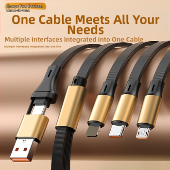 120W ātrs uzlādes datu kabelis ar 2-in-3 sadalītāju, Retractable, alumīnija sakausējums, atbalsta Lightning, Micro USB, Type-C