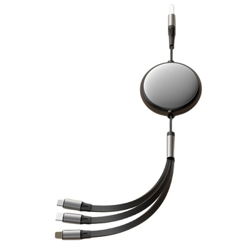 120W ātrs uzlādes datu kabelis ar 2-in-3 sadalītāju, Retractable, alumīnija sakausējums, atbalsta Lightning, Micro USB, Type-C