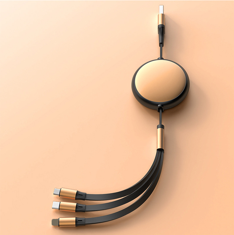 120W ātrs uzlādes datu kabelis ar 2-in-3 sadalītāju, Retractable, alumīnija sakausējums, atbalsta Lightning, Micro USB, Type-C