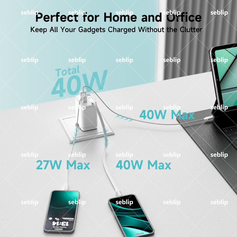 EU-standardni dvostruki USB-C punjač 40W, ultratanki, brzo punjenje za iPhone i Huawei