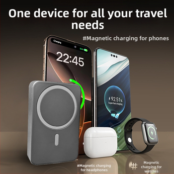 Magnetska bežična Power Banka – 5000mAh, 20W brzo punjenje, QC2.0, Li-Polimer baterija, kućište od legure