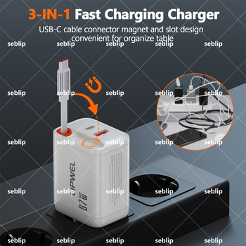 LIPWEL 67W dvostruki punjač s dva porta, izuzetno tanak USB-C brzopunjač za iPhone i Huawei, višeportni adapter prema EU standardu
