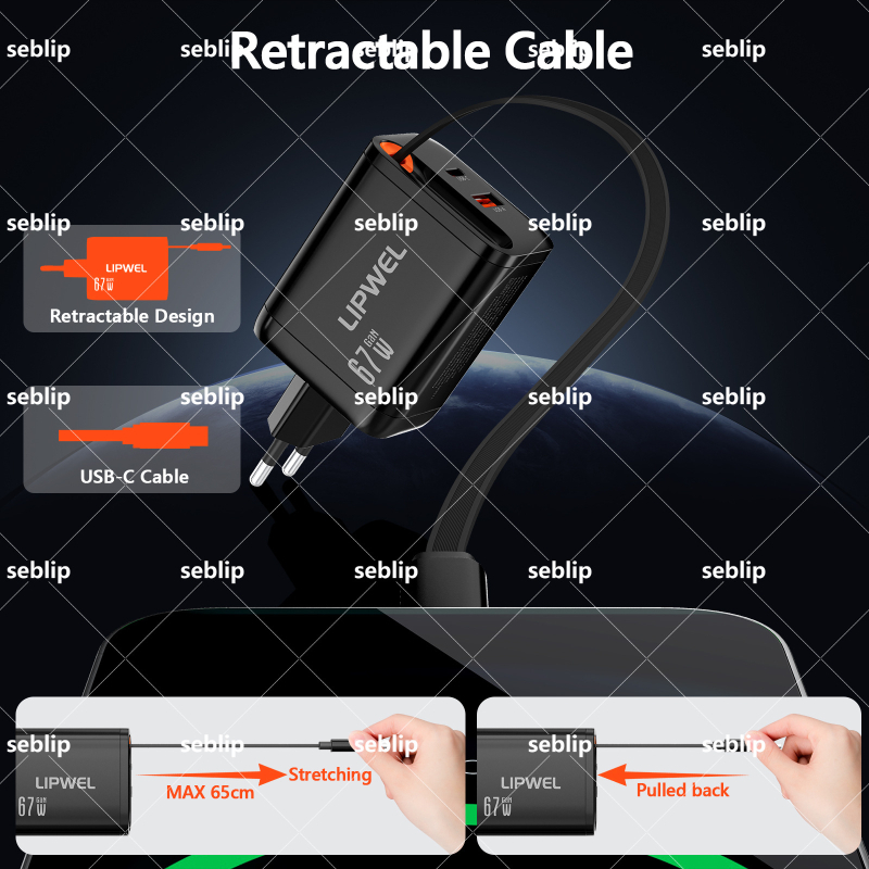 LIPWEL 67W dvostruki punjač s dva porta, izuzetno tanak USB-C brzopunjač za iPhone i Huawei, višeportni adapter prema EU standardu
