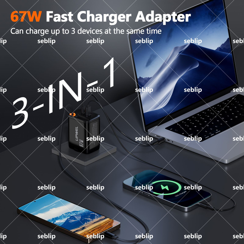 LIPWEL 67W dvostruki punjač s dva porta, izuzetno tanak USB-C brzopunjač za iPhone i Huawei, višeportni adapter prema EU standardu