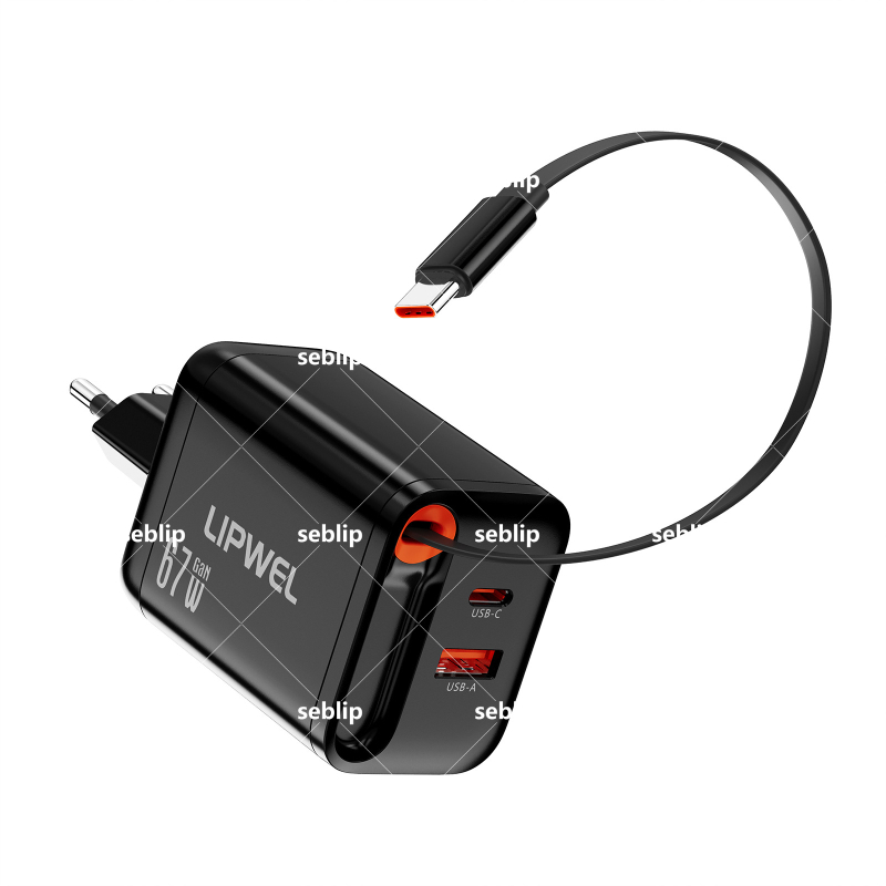 LIPWEL 67W dvostruki punjač s dva porta, izuzetno tanak USB-C brzopunjač za iPhone i Huawei, višeportni adapter prema EU standardu