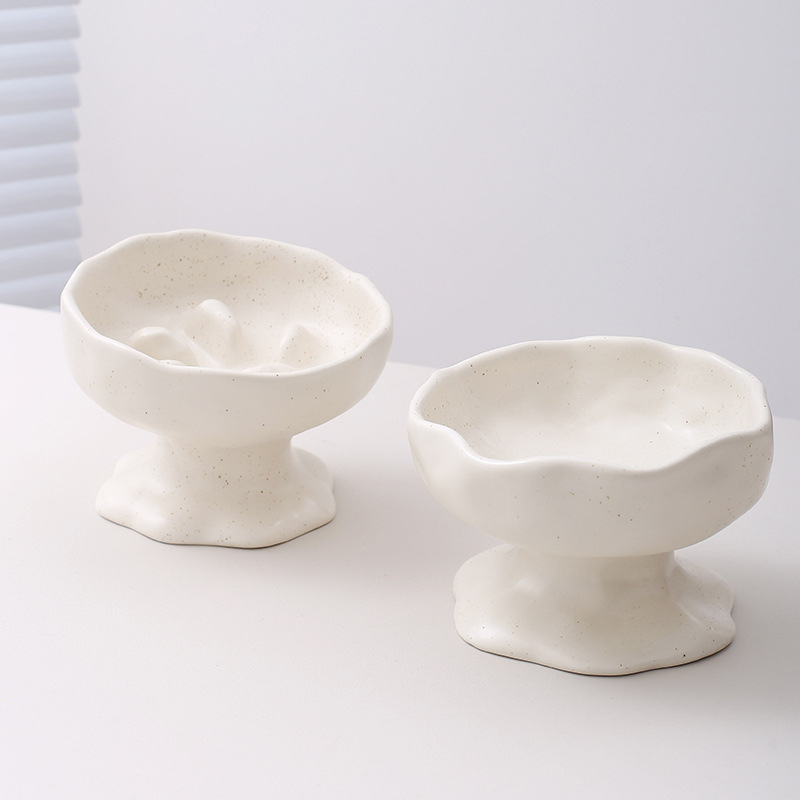 Kaķu keramikas barošanas bļoda ar augstu pamatni, anti-tilt, kakla aizsardzība un lēnai ēšanai, ar teksturētu glazūru