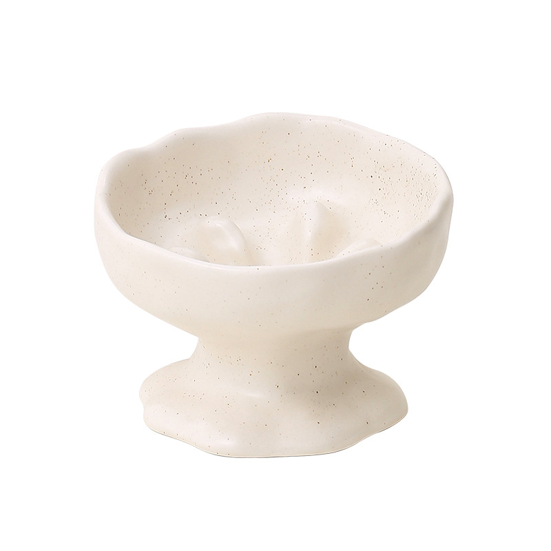 Kaķu keramikas barošanas bļoda ar augstu pamatni, anti-tilt, kakla aizsardzība un lēnai ēšanai, ar teksturētu glazūru