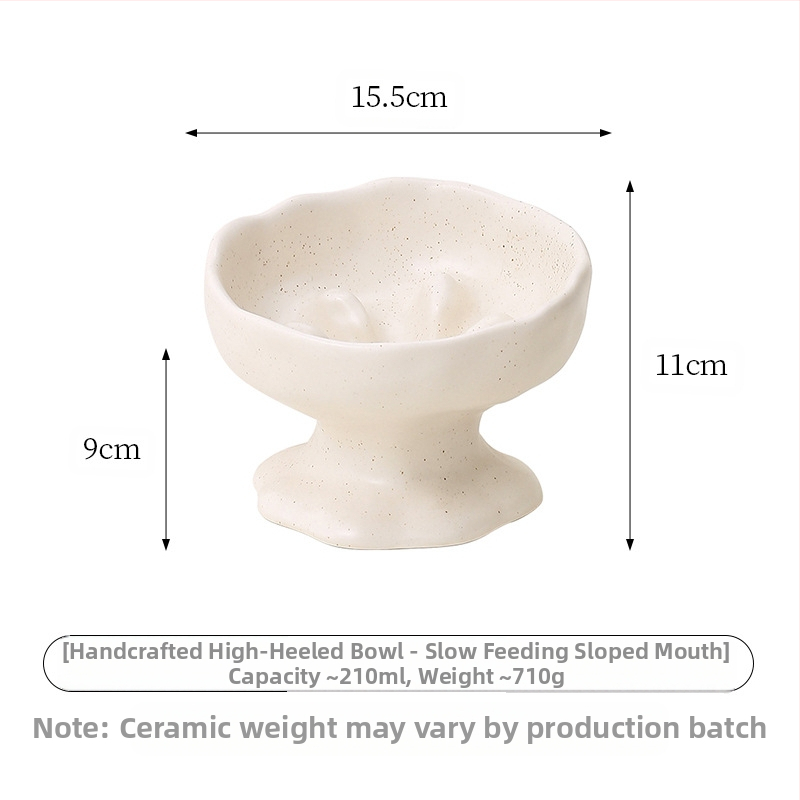 Kaķu keramikas barošanas bļoda ar augstu pamatni, anti-tilt, kakla aizsardzība un lēnai ēšanai, ar teksturētu glazūru