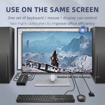 KVM prekidač – USB dijeljenje između dva računala za jedan set tipkovnice, miša i pisača; podržava do 4K60Hz i Windows 7