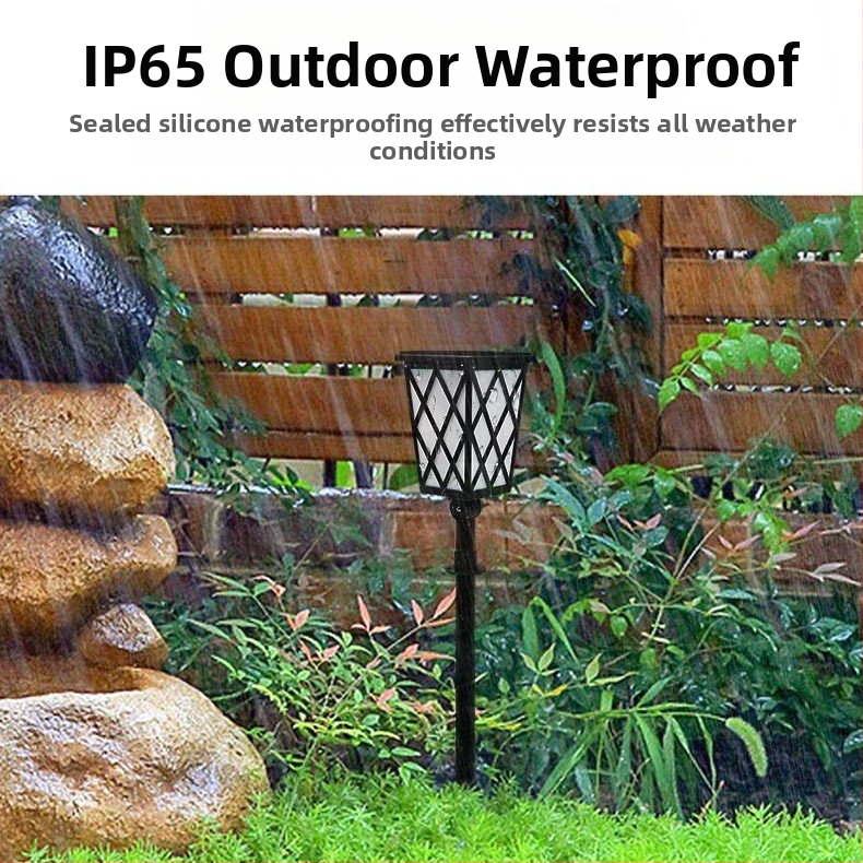 Соларна LED лампа за градина в стил пламък – модел N260, IP55, слънчев панел DC5V 1W, време на светене 6-12 ч, превключвател: ръчен + светлинно управление