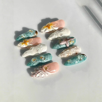 Τεχνητά νύχια σε μορφή αμυγδάλου με μοτίβο scallop, ευρωπαϊκό-αμερικανικό στυλ, έτοιμο προϊόν