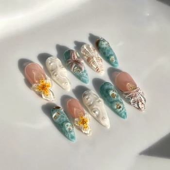 Τεχνητά νύχια σε μορφή αμυγδάλου με μοτίβο scallop, ευρωπαϊκό-αμερικανικό στυλ, έτοιμο προϊόν