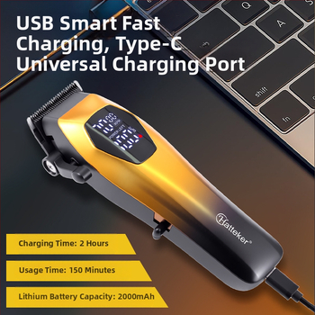 Безжичен домашен подстригвач за коса с четков двигател, остриета от неръждаема стомана, вградена батерия 500–800mAh, време на работа 0–1 ч., интелигентно бързо зареждане