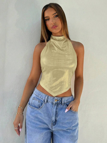 Halter kakla topiņš, šaura piegriezuma, vienkrāsains, poliesters 95%+, vasara 2025