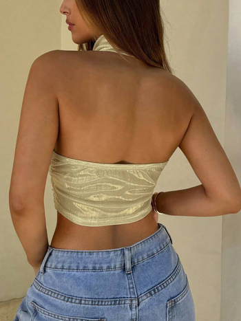 Τοπ με λαιμό halter, στενή γραμμή, μονόχρωμο, πολυεστέρας 95%+, Καλοκαίρι 2025