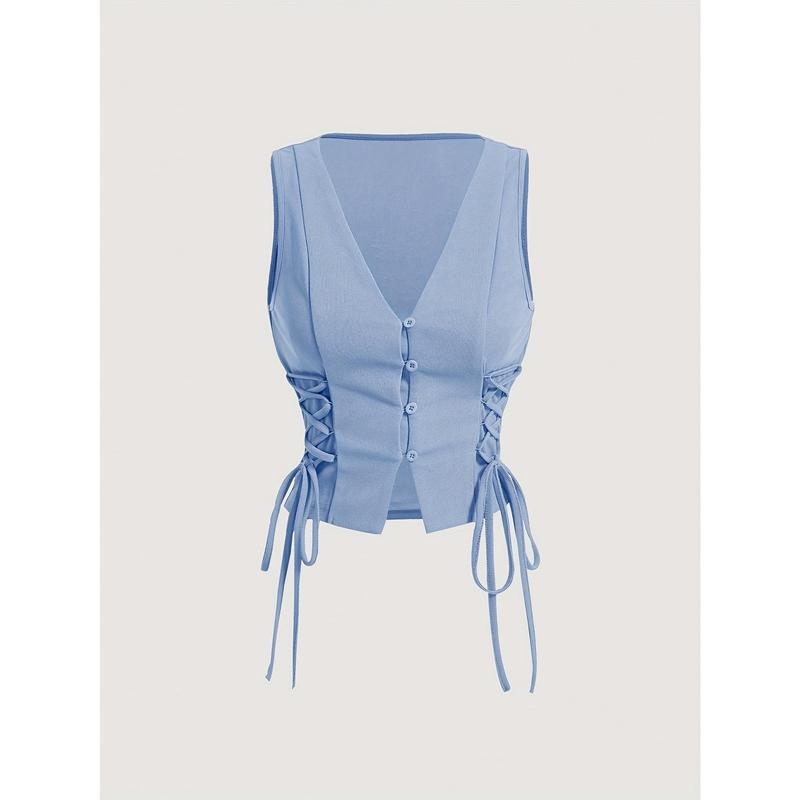 Sievietes bez piedurknēm veste ar jostu un pogu detaļām, šaura silueta, īss garums 40-50 cm, poliesters ar elastānu