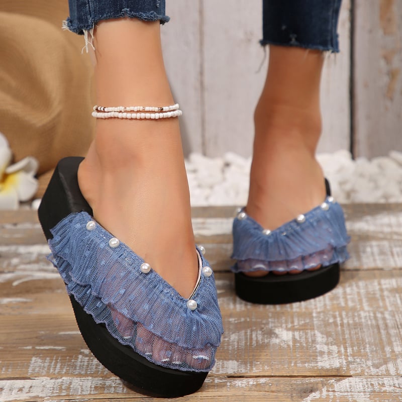 Rhinestone wedge szandálok, 5 cm sarokkal, casual strand viselet, kerek orr, felső rész vine grass, EVA talp