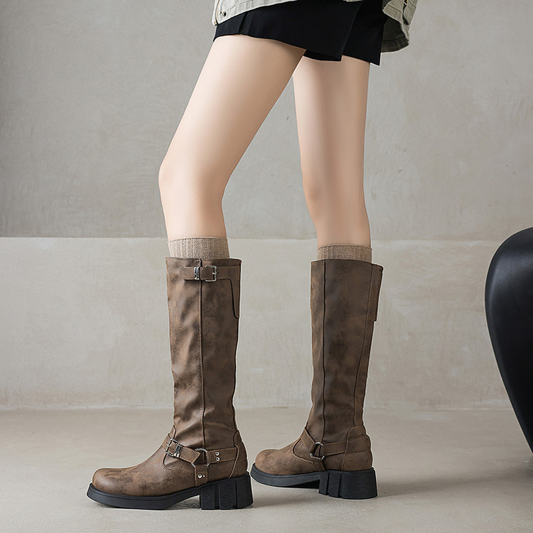 Moteriški PU odos Martin batai, sagtis, stora kuln, iki kelių, arklių lenktynių / vakarietiško stiliaus