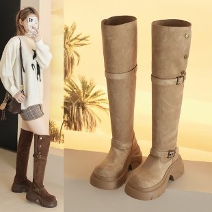 Kelių aukščio batai su sulankstomu aukštu kulnu, 3–5 cm kulnas, mikropluošto viršus, odinis įdėklas, guminė padas