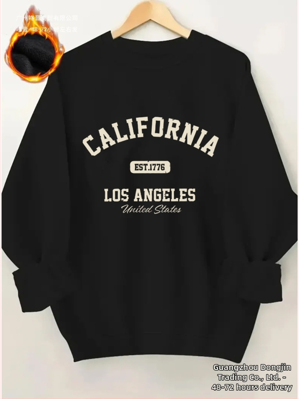 Dámsky fleecový sveter s motívom Kalifornia, zákazkový vzor, voľný strih, okrúhly výstrih, polyester