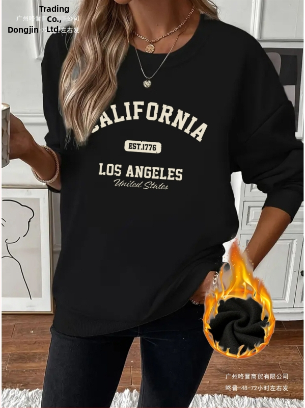 Dámsky fleecový sveter s motívom Kalifornia, zákazkový vzor, voľný strih, okrúhly výstrih, polyester