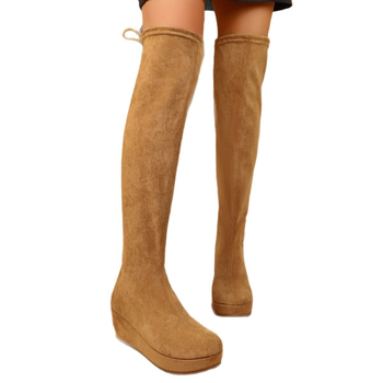 Μπότες πάνω από το γόνατο από σουέτ, με ψηλό ύψος, χοντρό τακούνι 3–5 εκ, στρογγυλή μύτη