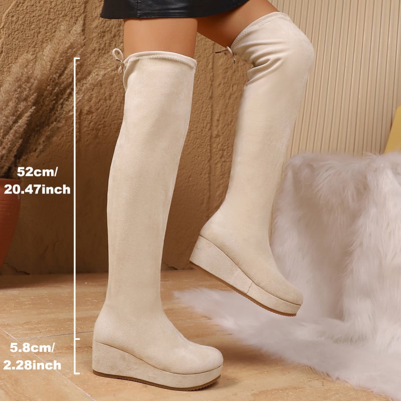 Μπότες πάνω από το γόνατο από σουέτ, με ψηλό ύψος, χοντρό τακούνι 3–5 εκ, στρογγυλή μύτη