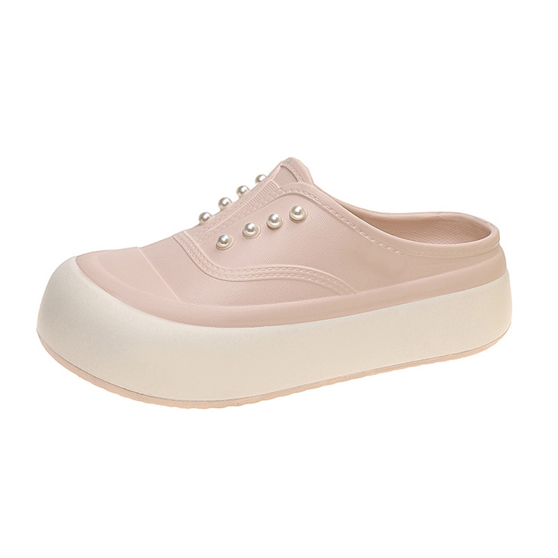 Női zárt orrú slip-on szandál, vászon felsőrésszel, 3–5 cm vastag talp, kényelmes nyári stílus