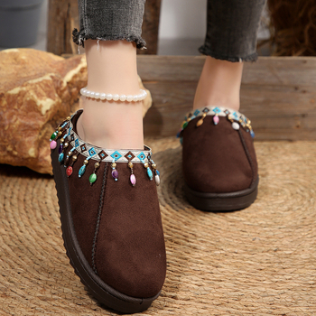 Velūra ziemas mule kurpes ar gumijas zoli, apaļa purngala, pūkaina odere, 2025 rudens