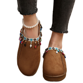 Velūra ziemas mule kurpes ar gumijas zoli, apaļa purngala, pūkaina odere, 2025 rudens