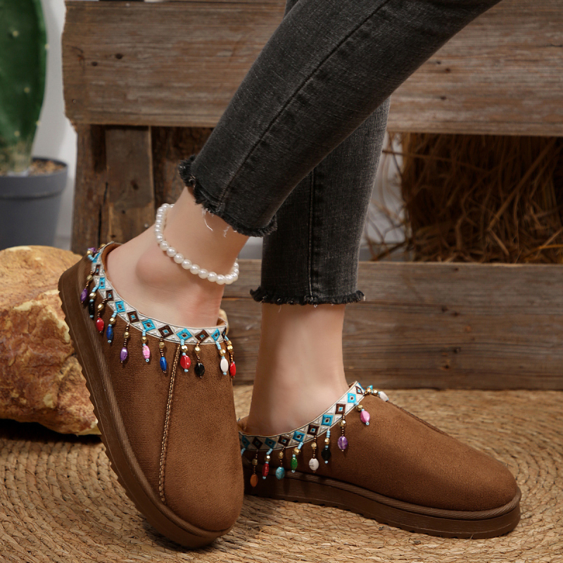 Velūra ziemas mule kurpes ar gumijas zoli, apaļa purngala, pūkaina odere, 2025 rudens