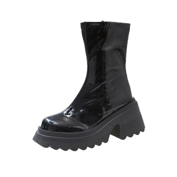 Sieviešu Slim zābaki, Korejiešu stila, augsts kāju augums, apaļa purngala, biezi papēdis, sāns rāvējslēdzējs