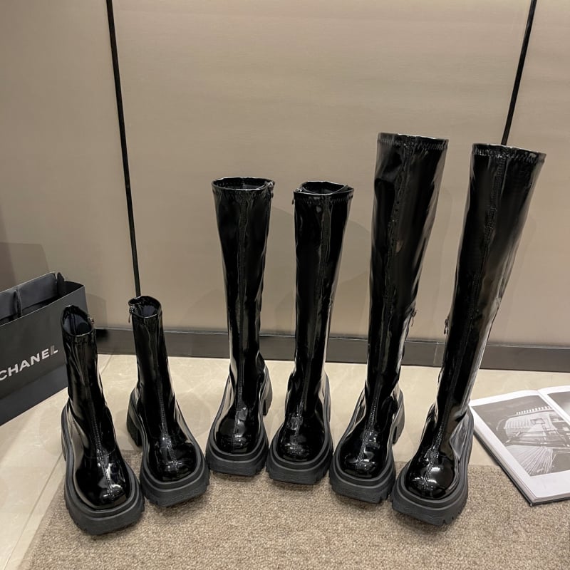 Sieviešu Slim zābaki, Korejiešu stila, augsts kāju augums, apaļa purngala, biezi papēdis, sāns rāvējslēdzējs