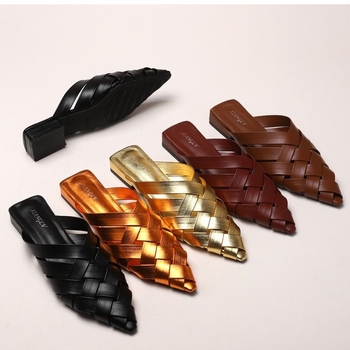 Sieviešu mūļu kurpes ar slēgtu pirkstu, PU augšdaļa, gumijas zole, plakanais papēdis, slip-on