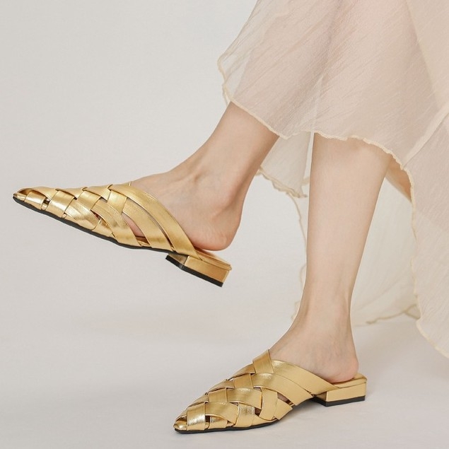 Sieviešu mūļu kurpes ar slēgtu pirkstu, PU augšdaļa, gumijas zole, plakanais papēdis, slip-on