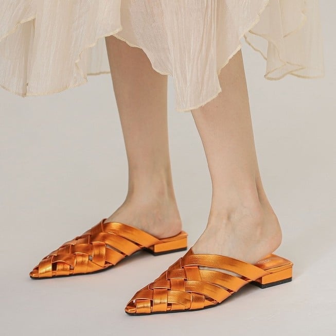 Sieviešu mūļu kurpes ar slēgtu pirkstu, PU augšdaļa, gumijas zole, plakanais papēdis, slip-on