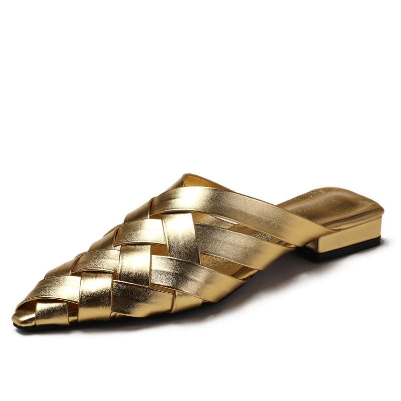 Sieviešu mūļu kurpes ar slēgtu pirkstu, PU augšdaļa, gumijas zole, plakanais papēdis, slip-on