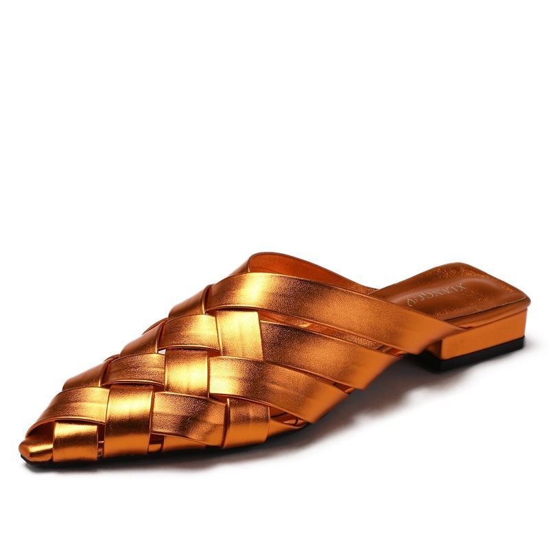 Sieviešu mūļu kurpes ar slēgtu pirkstu, PU augšdaļa, gumijas zole, plakanais papēdis, slip-on