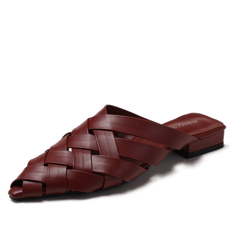 Sieviešu mūļu kurpes ar slēgtu pirkstu, PU augšdaļa, gumijas zole, plakanais papēdis, slip-on