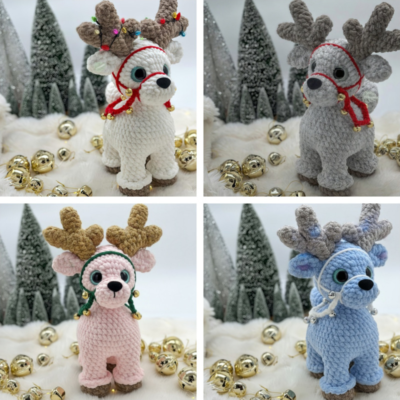 Χειροποίητη κούκλα πλέξιμο - ακρυλικό νήμα σε μπάλες, ημι-γουορστντ πλέξιμο, DIY διακόσμηση χριστουγεννιάτικου δέντρου (Δράκος & Ελάφι), προσαρμόσιμη