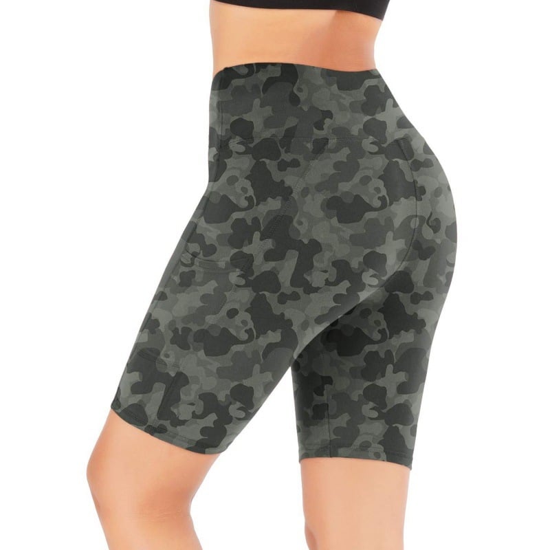 Капри клин за спорт, висока талия, камуфлажен принт, полиестер/еластан плетен материал, тънък силует