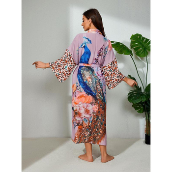 Ολόσωμο νυχτερινό Bodysuit με εκτύπωση παγωνιών και λουλουδιών, σχέδιο ζώνης στη μέση, 100% νάιλον, λανσαρισμένο το 2014 ή νωρίτερα, Άνοιξη