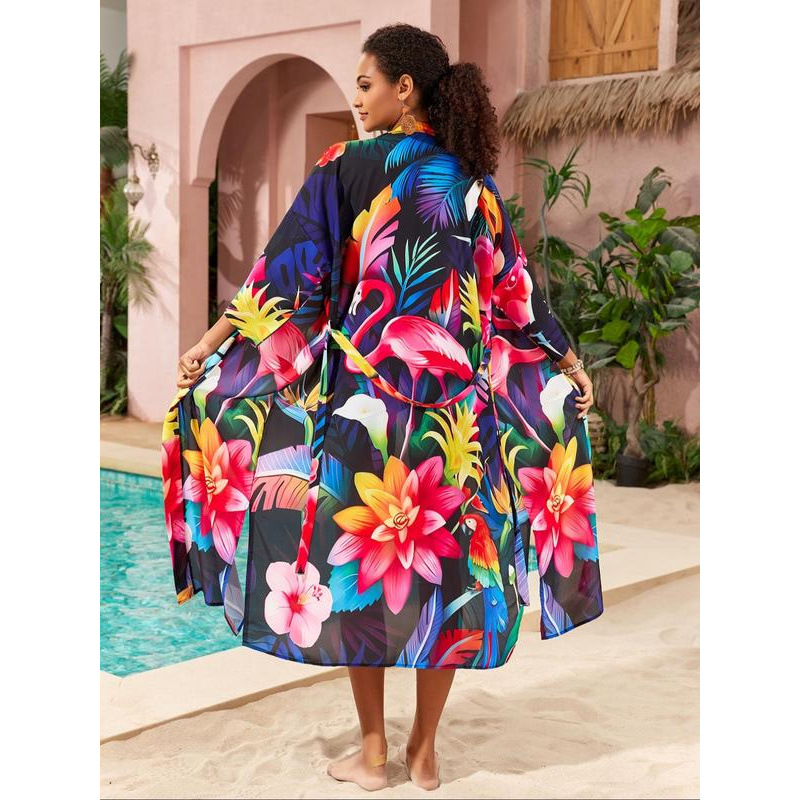 Пижама боди с принт пауни и цветя, талия обвивка, 100% найлон, пуснато през 2014 г. или по-рано, пролет