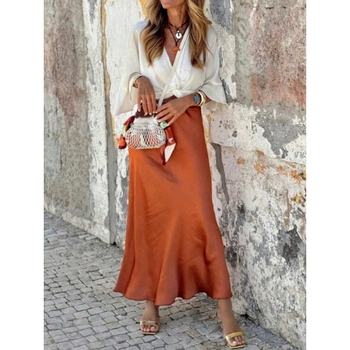 Φούστα γοργόνα μακριά, μονόχρωμη, ρετρό στυλ; ύφασμα: βαμβάκι φυσικού χρώματος; σύνθεση: CVC; ελαφριά ελαστικότητα