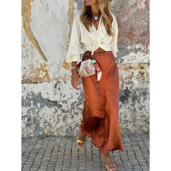 Φούστα γοργόνα μακριά, μονόχρωμη, ρετρό στυλ; ύφασμα: βαμβάκι φυσικού χρώματος; σύνθεση: CVC; ελαφριά ελαστικότητα