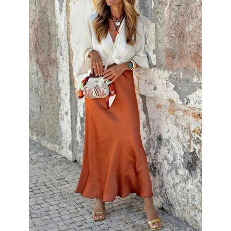 Φούστα γοργόνα μακριά, μονόχρωμη, ρετρό στυλ; ύφασμα: βαμβάκι φυσικού χρώματος; σύνθεση: CVC; ελαφριά ελαστικότητα