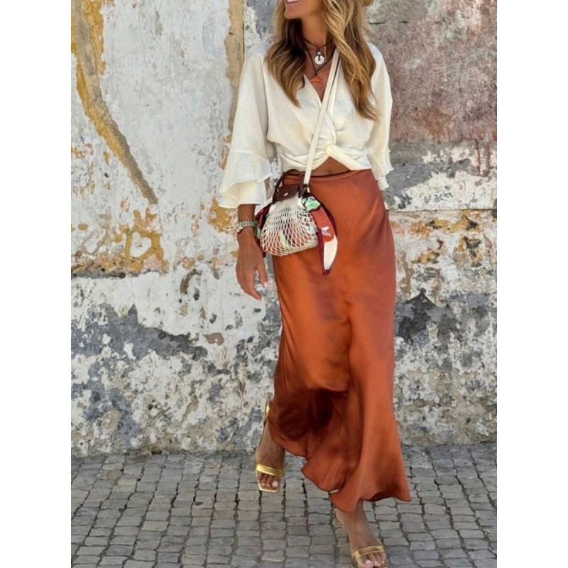 Φούστα γοργόνα μακριά, μονόχρωμη, ρετρό στυλ; ύφασμα: βαμβάκι φυσικού χρώματος; σύνθεση: CVC; ελαφριά ελαστικότητα