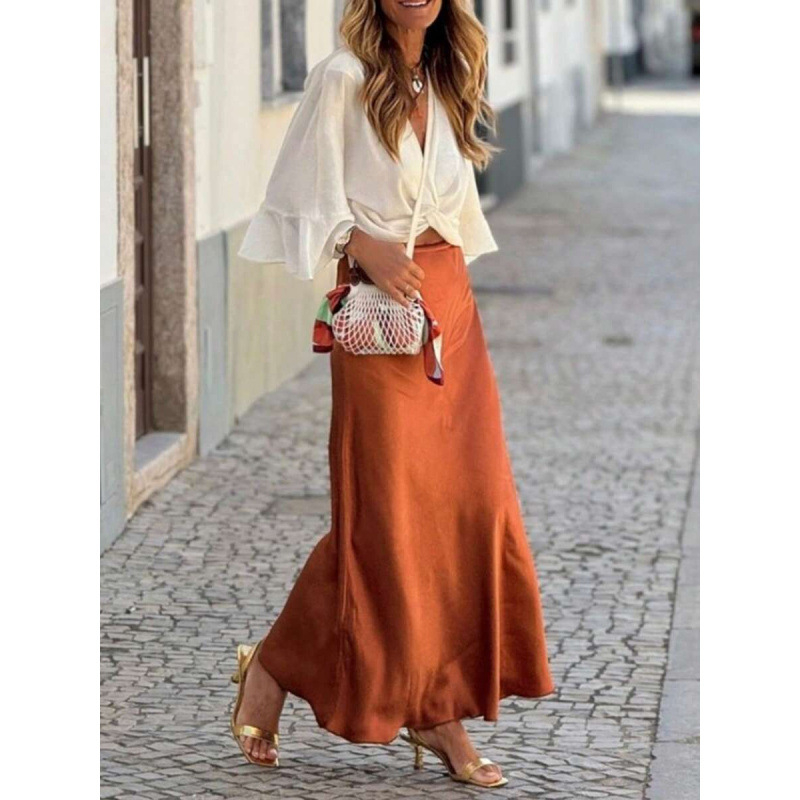 Φούστα γοργόνα μακριά, μονόχρωμη, ρετρό στυλ; ύφασμα: βαμβάκι φυσικού χρώματος; σύνθεση: CVC; ελαφριά ελαστικότητα