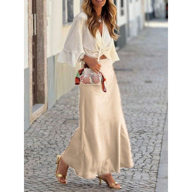 Φούστα γοργόνα μακριά, μονόχρωμη, ρετρό στυλ; ύφασμα: βαμβάκι φυσικού χρώματος; σύνθεση: CVC; ελαφριά ελαστικότητα